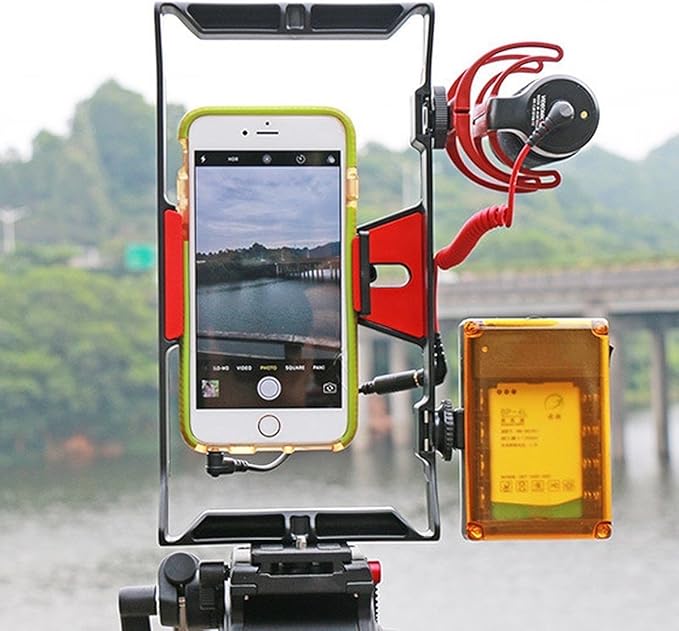 FocusFoto Smartphone Video Rig Camera Cage Mount Holder Stabilizer Handle Grip for 4~7 inch Mobile Cell Phone iPhone Filmmaking Professional Videomaker for iPhone Xs Max X 8 Plus Huawei P20 mate20 PRO