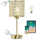GyroVu Crystal Table Lamp for Bedroom, Touch Control Bedside Lamp with USB-C+A Ports, Dimmable Gold Bedside Lamp with Bulb, Nightstand Lamp Modern Light for Living Room
