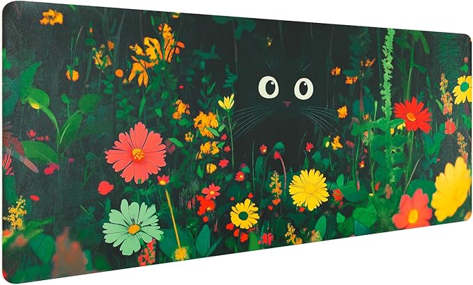 Bloss Green Mouse Pad, Clearance Overstock Limited Stock Discontinued Size Large Floral Plants Desk Pads for Desktop, Cute Black Carton Cat Leather Desk Mat, Computer Laptop Desk Mat,31.5"x15.7"