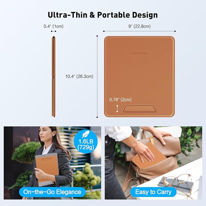 AboveTEK Portable 2-in-1 Foldable iPad & Laptop Holder for Desk, Adjustable Travel Stand for 14"17" MacBook Air/Pro/Tablets/Kindle, Ultra-Sleek PU Leather Computer Riser