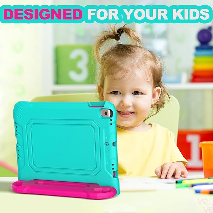 YIHE Kids Case for iPad 10.2 Inch 9th/8th/7th Generation 2021/2020/2019, iPad Pro 10.5 & iPad Air 3, Shockproof Handle Stand Kids Case with Screen Protector for iPad 10.2/10.5 Inch, Cyan&Pink
