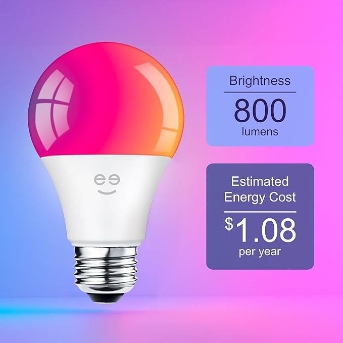 Geeni Prisma Smart Light Bulbs 2-Pack, Color Changing RGBW LED, A19, 800 Lumens, 60W Equivalent, Dimmable, 2700K, Works with Alexa & Google Home