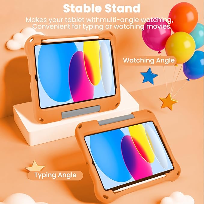 Kids Case for New iPad 11th Gen (A16) 11-inch 2025 & 10th Generation 10.9" 2022 & Air 11" 2025/2024&Air 5th/4th Gen & Pro 11,Durable Shockproof Cover with Pencil Holder Handle Stand.Orange