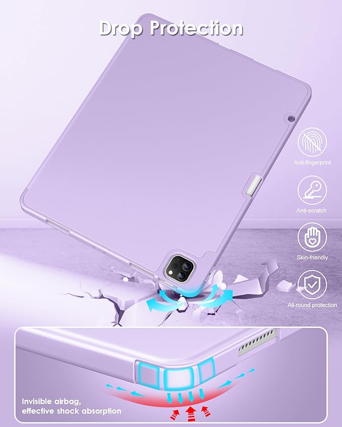 DTTO for iPad Air 13 Inch Case M4/M3/M2 2026/2025/2024, iPad Pro 12.9 Inch Case (6th/5th/4th/3rd Gen), Smart Slim Trifold Stand Soft Cover with Pencil Holder, Taro Purple