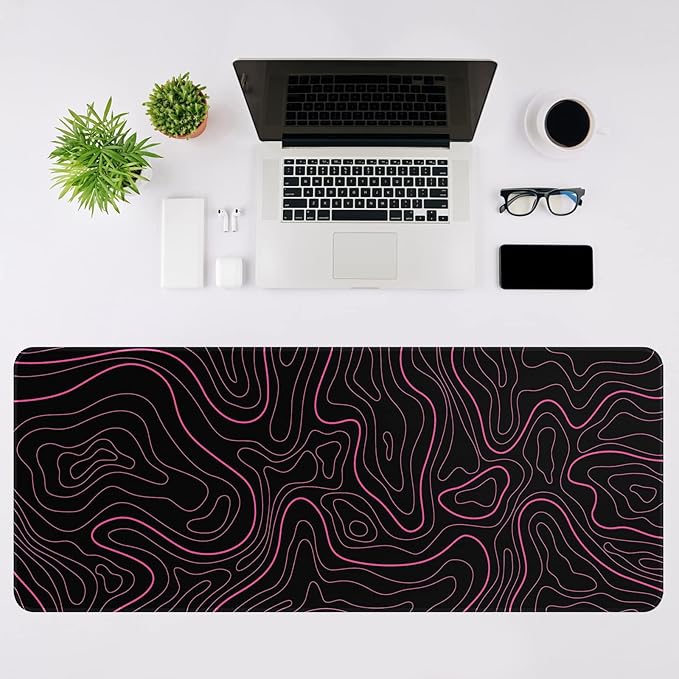 Rcege Large Mouse Pad for Desk - Gaming Mouse Pad with Stitched Edges, Anti-Slip Base for Keyboard and Mouse (Pink Line,23.6x11.8 inch)