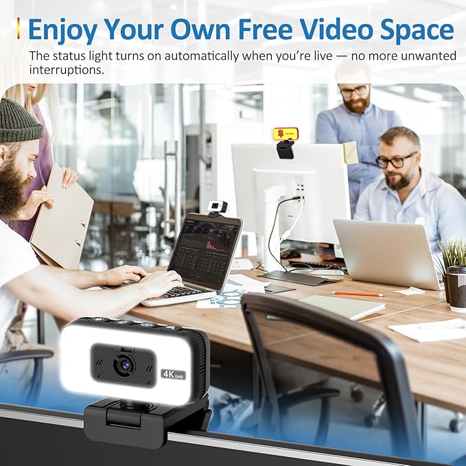 4K Webcam for Loptop, Web Camera with Light, AI PDAF AutoFocus, Zoom, Noise Canceling Microphone for PC Mac Streaming