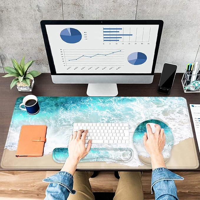 LATEEFAH Mouse Pad with Wrist Rest, Large Mouse Pad, Ergonomic Gaming Desk Pad Keyboard Wrist Rest Set, 4-in-1 Desk Mat Keyboard Mat for Home, Office