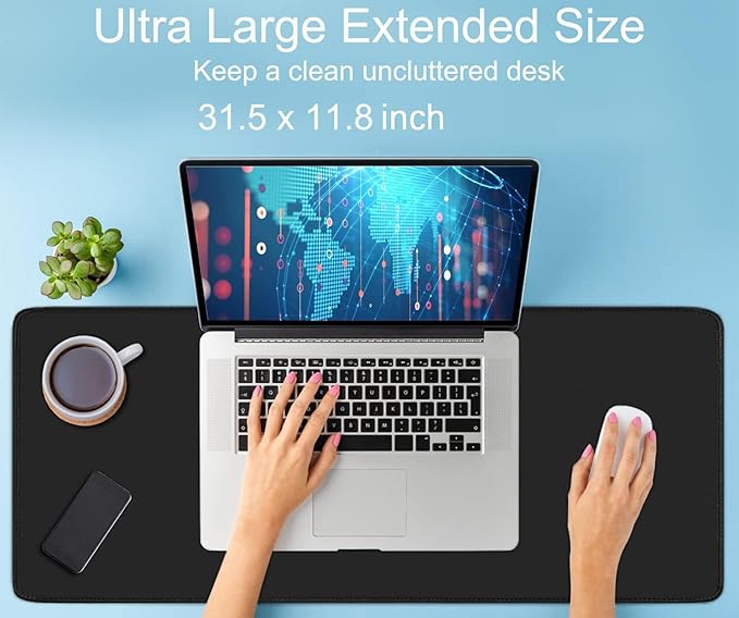 Gaming Mouse Pad, Large Mouse Pad, Waterproof Premium-Textured Mouse Mat, Extended Desk Keyboard Mousepad Non-Slip Mousepad Rubber Base for Game, Office, Esports Pros, Home, 31.5 x 11.8 in, Black