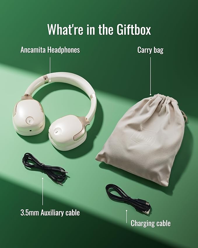 Hybrid Active Noise Cancelling Headphones, Wireless Over Ear Bluetooth, 50H Long ANC Playtime, Rotatable and Foldable, HiFi Audio Deep Bass, Customized EQ via APP, Transparency Mode (Off White)