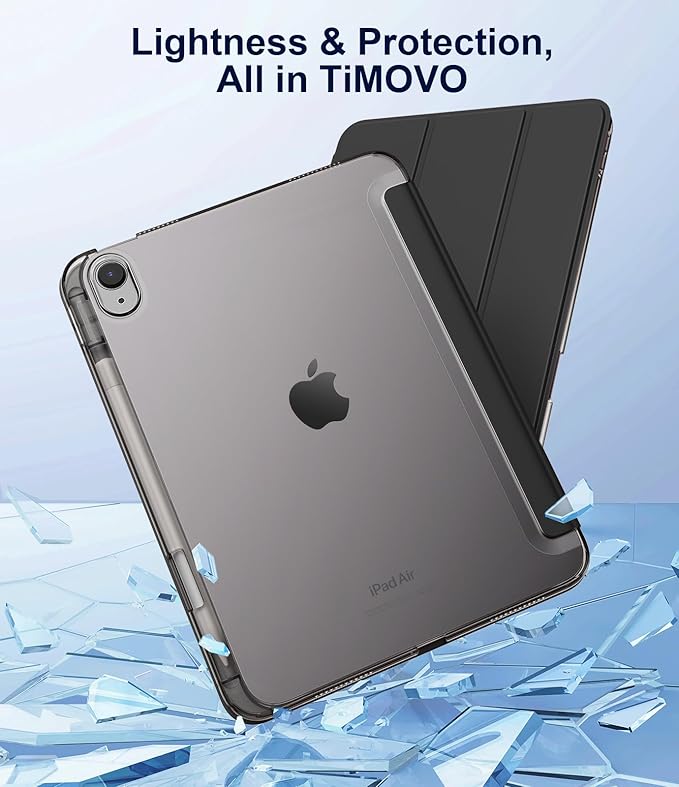 TiMOVO Case for iPad Air 11 Inch M4 2026/M3 2025/M2 2024, iPad Air 5th Generation 2022/4th Gen 2020 10.9 Inch with Pencil Holder, Stand Cover with Translucent Back, Auto Wake/Sleep, Black