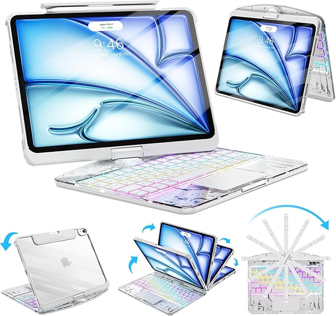 SIBEITU Wireless Keyboard Case for iPad Air 11-inch M4/M3/M2 (2026/2025/2024) & iPad Pro 11-inch 4th 3rd 2nd 1st Gen, 7-Color Backlit with Multi-Touch Trackpad for 10.9" iPad Air 4th/5th Gen, White