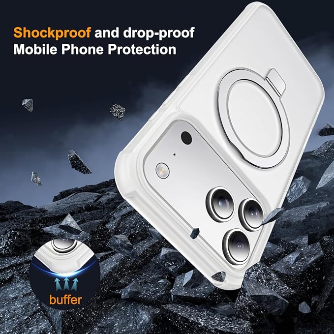 SKYLMW Compatible with iPhone 17 Pro Case with Invisible Magnetic O-Ring Stand Military-Grade Phone Case for iPhone 17 Pro 6.3" [Compatible with Mag-Safe][Great Grip Feeling],Translucent