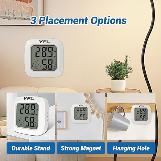 YFL Digital Hygrometer with Comfort Indicator,Indoor Room Temperature Monitor Thermometer, Pratical Hygrometer Thermometer for Home, Bedroom, Baby Room, Greenhouse, Cellar(White)