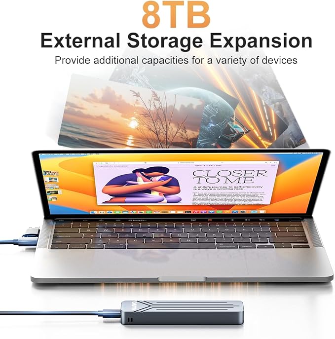 MAIWO M.2 NVMe SSD Enclosure 10Gbps, USB 3.2 GEN2 Support UASP Trim, 8TB Capacity, Aluminium USB C NVMe Reader for 2230/2242/2260/2280 M-Key