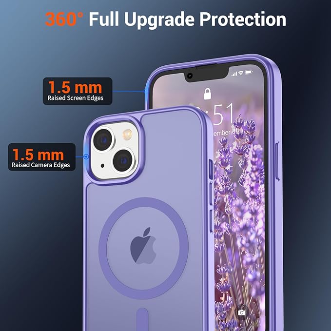 SUPFINE Magnetic for iPhone 15 Plus Case & iPhone 14 Plus Case(Compatible with MagSafe)(Military Grade Drop Protection) Slim Translucent Shockproof with Anti-Fingerprint Phone Case,Purple