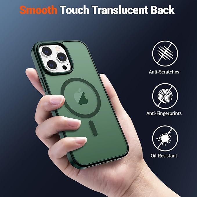 SUPFINE Magnetic for iPhone 12 Pro Max Case (Compatible with MagSafe) (Military Grade Drop Protection) Slim Translucent Matte Shockproof with Anti-Fingerprint Phone Case,Forest Green