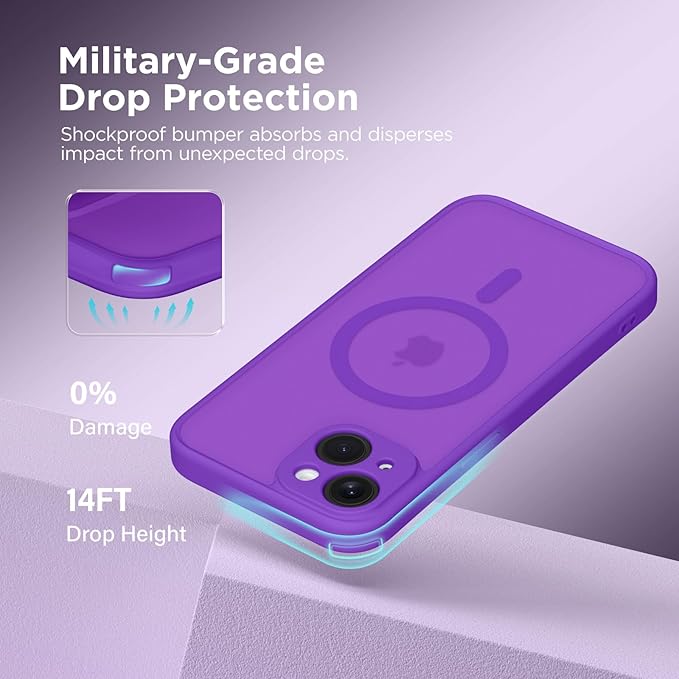 CAPRARO Magnetic for iPhone 14 Case, [Compatible with MagSafe] [Full Camera Protection] Shockproof Protective Slim Translucent Matte Phone Case for iPhone 14 6.1'', Neon Purple