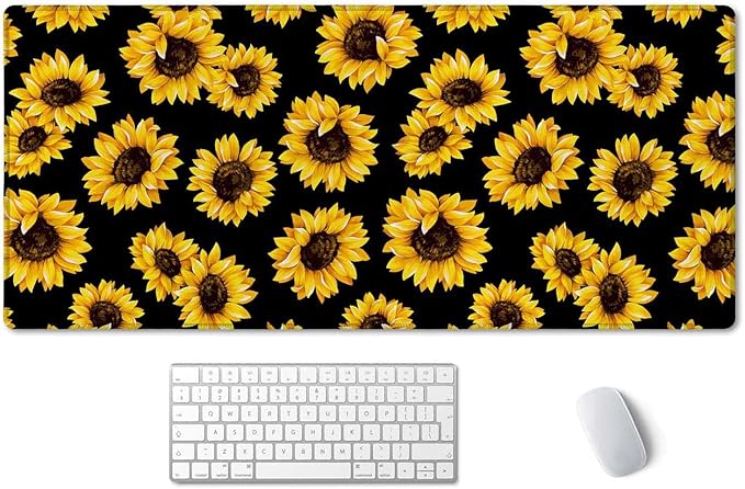 SSOIU Large Mouse Pad, Cute Sunflowers Desk Mat for Desktop, Women Girls Waterproof Gaming Mousepad With Stitched Edges, Non-Slip Laptop Computer Keyboard Mousepad for Office and Home 35.5 x 15.7 inch