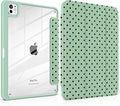 Case for iPad Pro 11 Inch (M5 2025 M4 2024) – [Built-in Pencil Holder], Shockproof & Stylish, Clear Hard Back + Soft TPU Edge, Magnetic Trifold Stand, Auto Wake/Sleep, Green Polka dot
