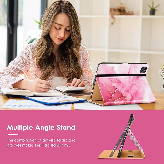 VIKESI Case for iPad Air 13 inch (M4) 2026 / (M3) 2025 / (M2) 2024,Premium Leather Folio,Apple Pencil Holder,Auto Sleep/Wake,Stand Cover - Red Marble