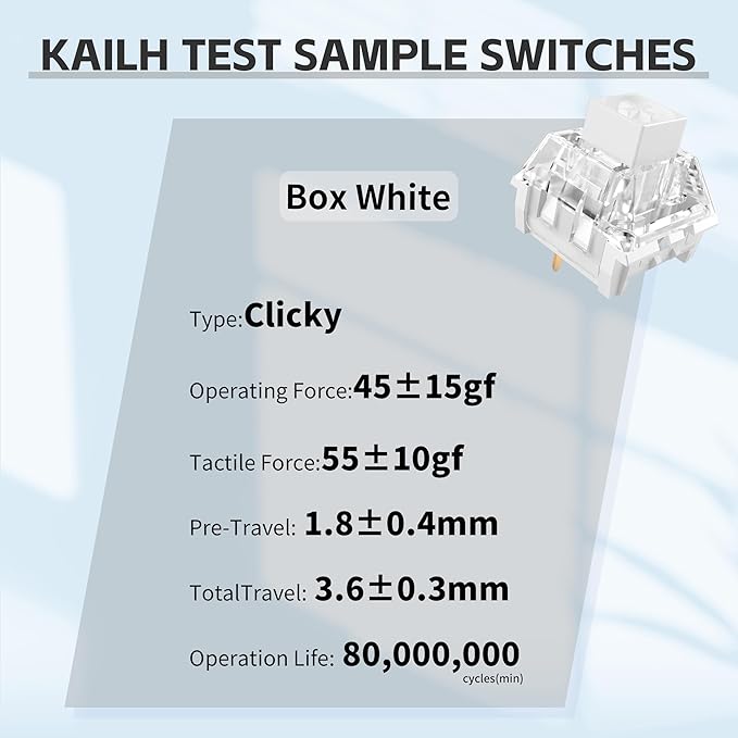 Zhouwang 36PCS Crystal Blue Clicky Mechanical Keyboard Switches,3-Pin Hot-Swappable Pre-Lubricated Switches with 1 Kailh Switches,Crisp Click Sound,for Gaming Keyboards & 3D Print Accessories