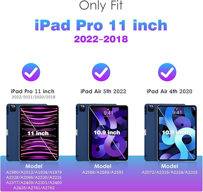 DTTO for iPad Pro 11 inch 4th/3rd/2nd/1st Generation 2022/2021/2020/2018 Case, Smart Slim Trifold Stand Soft TPU Back Cover with Built-in Pencil Holder, Also Fit iPad Air 5/4,Blue Book