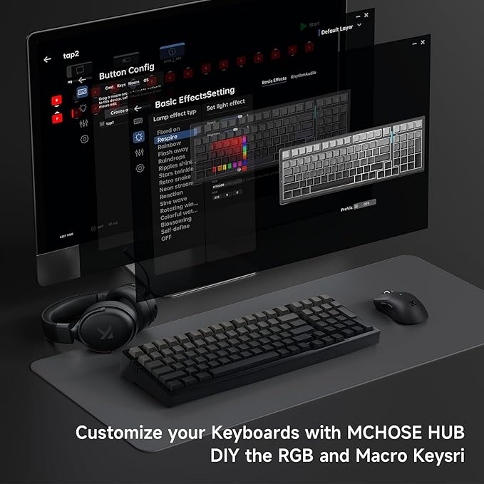 MCHOSE G98 PRO Wireless Mechanical Keyboard, Tri-Mode Connection Gaming Keyboard, Hot Swappable Custom Gasket Structure Pre-lubed Linear Switches Double Shot PBT Keycaps RGB LED Backlit Gradient Black