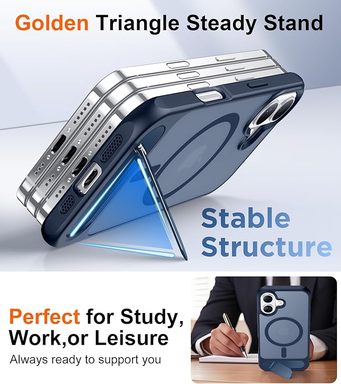 Magnetic Compatible with iPhone 16 Case, [Built-in Invisible Kickstand][Compatible with MagSafe] [Military Grade Shockproof] Slim Translucent Matte Phone Case for iPhone 16 6.1"