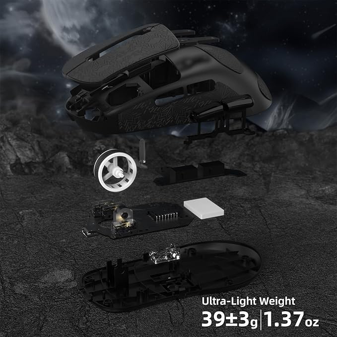 ATTACK SHARK R6 39g Superlight Wireless Gaming Mouse,PixArt PAW3950MAX 42000 DPI,MCU Nodic 52840 Computer Mouse,8K Polling Rate Web Driver,BT/2.4Ghz/Wired Tri-Mode Mice with Coiled Cable-Black&Tape