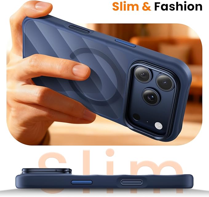 3-in-1 Set for iPhone 17 Pro Max Case with Camera Stand [1 Screen Protector & 1 Camera Lens Protector ][Fits MagSafe][Shockproof & Magnetic][Translucent Matte]Fashion Phone Case for 17 Pro Max(Blue)