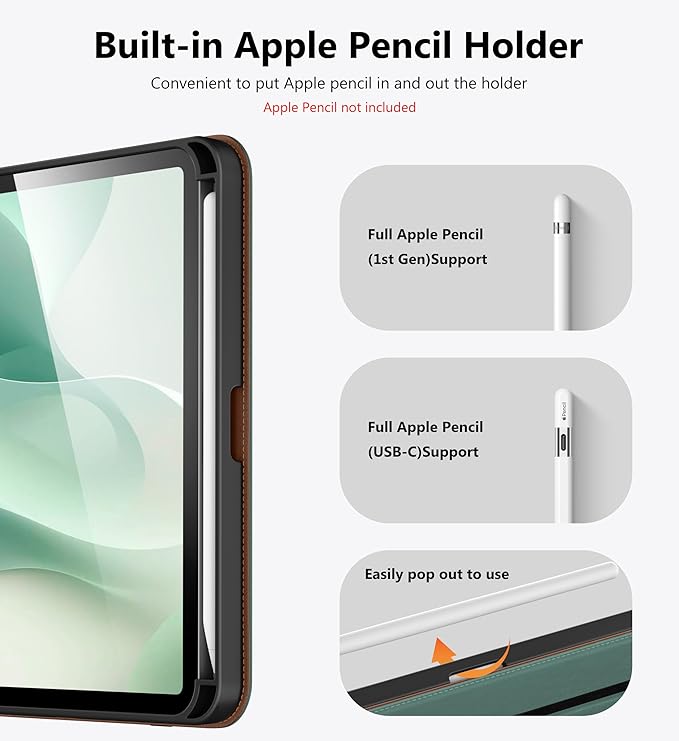 DTTO for iPad mini 7 (A17 Pro) Case, iPad mini 7th / 6th Generation Case (2024/2021), 360 Degree Rotating Premium Leather Folio Stand Cover with Pencil Holder, Midnight Green