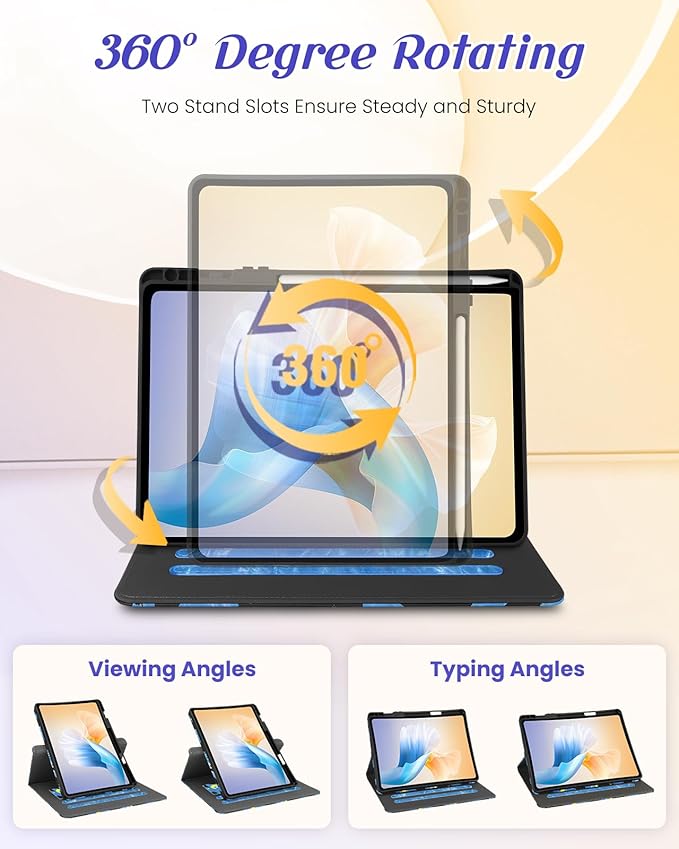 Kidcube for Samsung Galaxy Tab A9 Plus Case 11 Inch - for Women Girls Cute Rotating Stand Folio Cover with Pencil Holder & Card Slot Girly Cat Unique Design Blue Teen for Samsung A9 Plus Tablet Cases