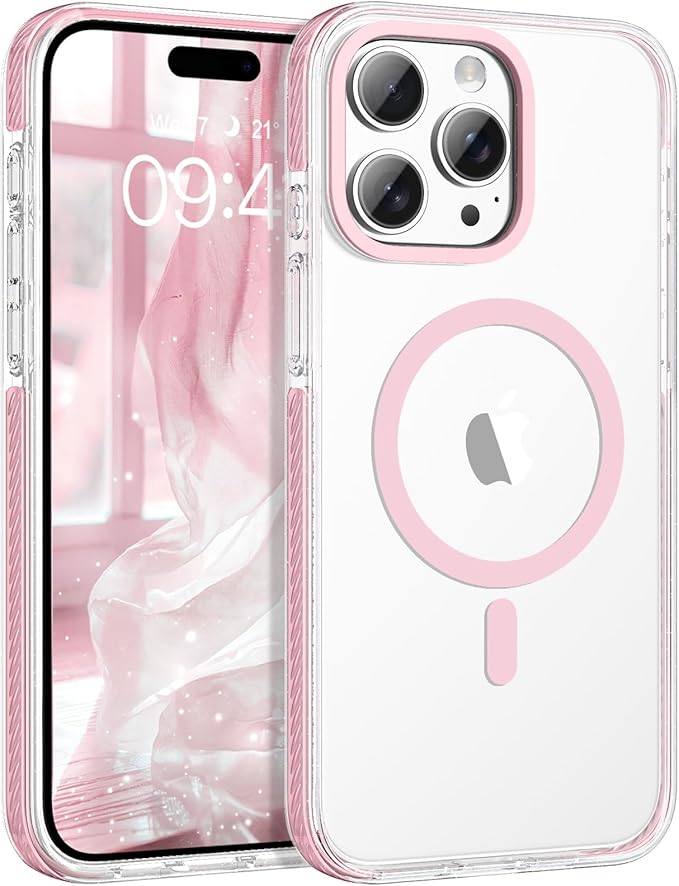BENTOBEN Magnetic for iPhone 15 Pro Max Case 6.7", Compatible with Magsafe Military Shockproof Protective Bumper Cute Transparent Slim Anti-Yellowing Case for iPhone 15 Pro Max Cover, Clear Pink
