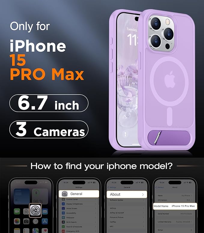 Magnetic Compatible with iPhone 15 Pro Max Case, [Built-in Invisible Kickstand][Compatible with MagSafe][Military Grade Shockproof] Slim Translucent Matte Phone Case for iPhone 15 Pro Max 6.7"