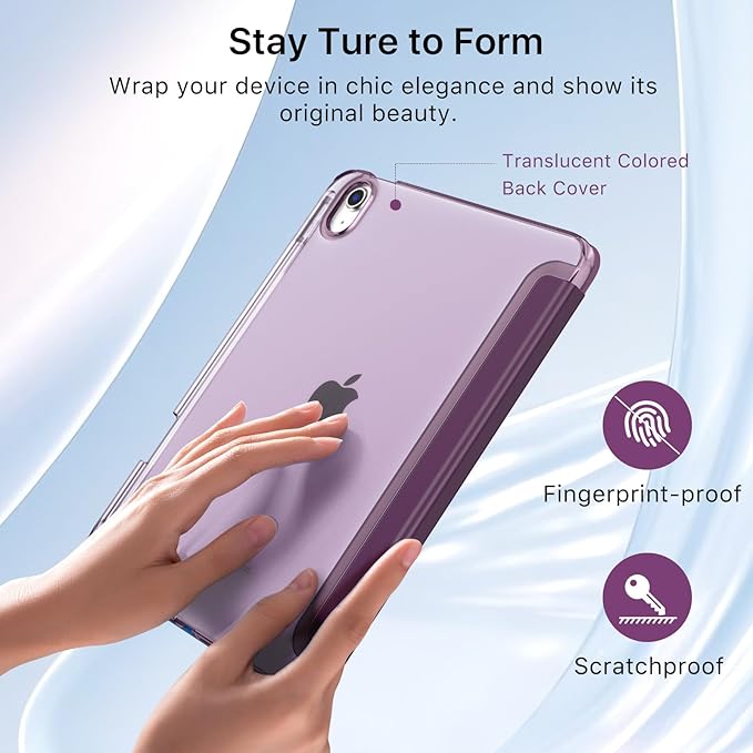 MoKo for iPad Air 11 inch Case (M4/M3/M2) 2026/2025/2024, iPad Air 5th/4th Gen 10.9 inch Case 2022/2020 with Pencil Holder, Slim Light Trifold Cover with Hard PC Translucent Back Shell, Dark Purple