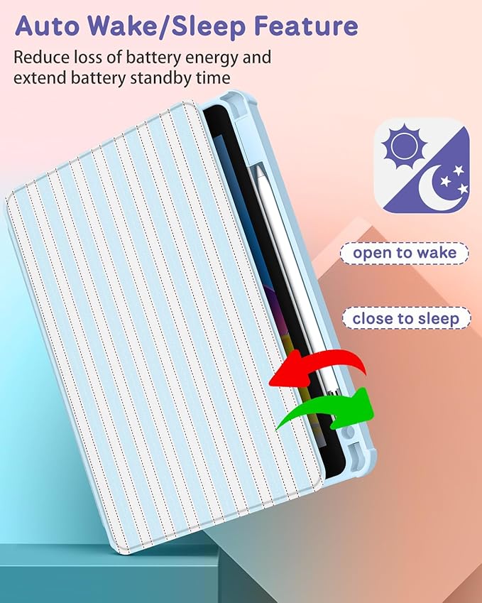 Uppuppy for iPad Air 11 inch Case(Air M4 2026, 8th Gen/M3 2025/M2)/Air 5th/4th Gen 10.9", for iPad Pro 11 inch Case(4th/3rd/2nd/1st Gen) - 360 Rotating Smart Folio Cover with Pencil Holder, BW Stripe