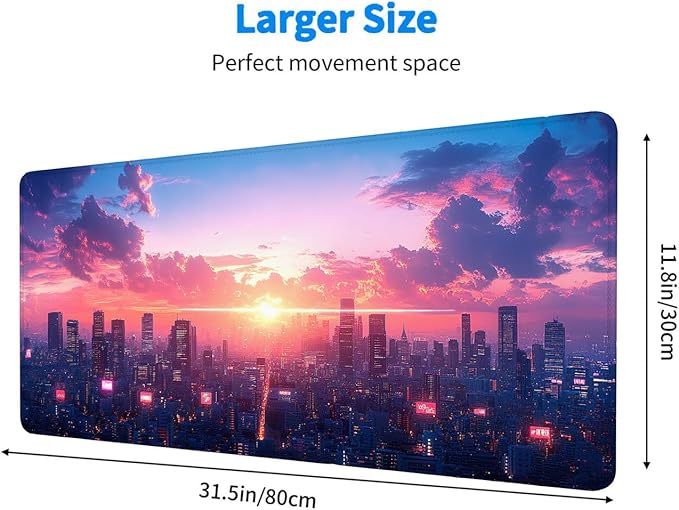 Cyber Desk Mat Neon Light Retro Futuristic Gaming Mouse Pad Mat with Stitched Edge Non-Slip Base Big Mouse Pad Designed for Laptop, Monitor, and Typing Comfort 31.5x11.8 Inch
