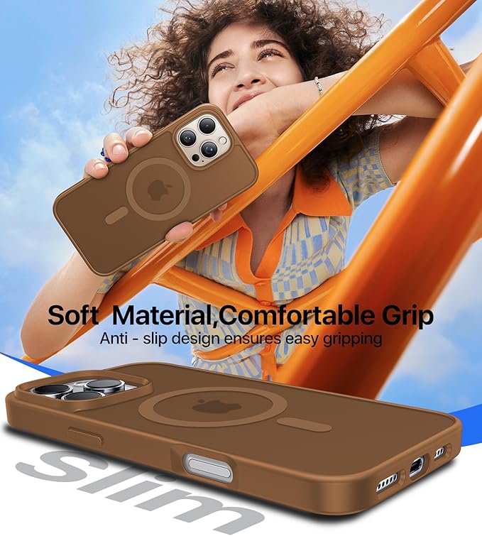 Magnetic for iPhone 16 Pro Case[Compatible with MagSafe][Military-Grade Drop Protection][Anti-Yellowing] Shockproof Protective Translucent Matte Cover for iPhone 16 Pro Phone Case,Brown