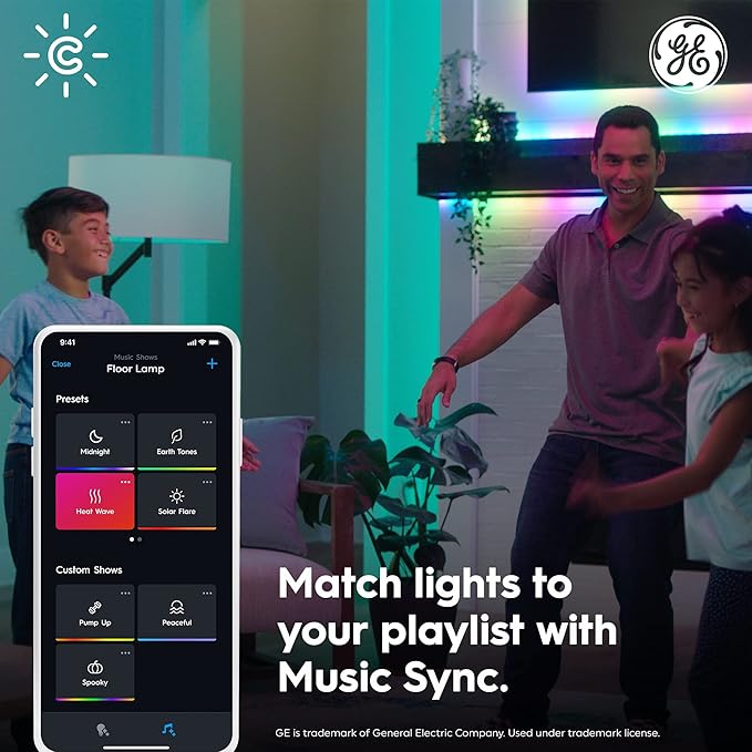 GE Cync Dynamic Effects A19 LED Smart Light Bulbs, Bluetooth and WiFi Color Changing Lights with Music Sync, Compatible with Alexa and Google Home (2 Pack)