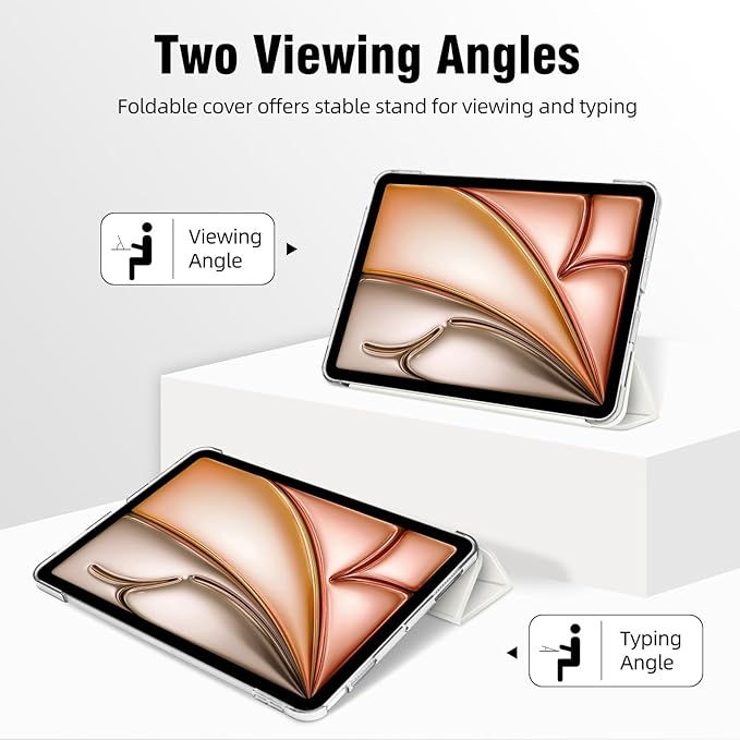 for iPad Air 13 inch M4/M3/M2 2026/2025/2024 Case, iPad Pro 12.9 (6th/5th Generation 2022/2021), Hard PC Translucent Frosted Back Shell Case with Auto Wake/Sleep, Trifold Stand Cover, White