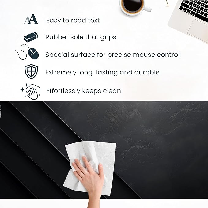 Black Stone Mouse Pad – Extra Large Desk Mat for Keyboard and Mouse | Minimalist Gaming Mouse Pad, Laptop Desk Mat, Non-Slip Rubber Base, Modern Workspace Accessory