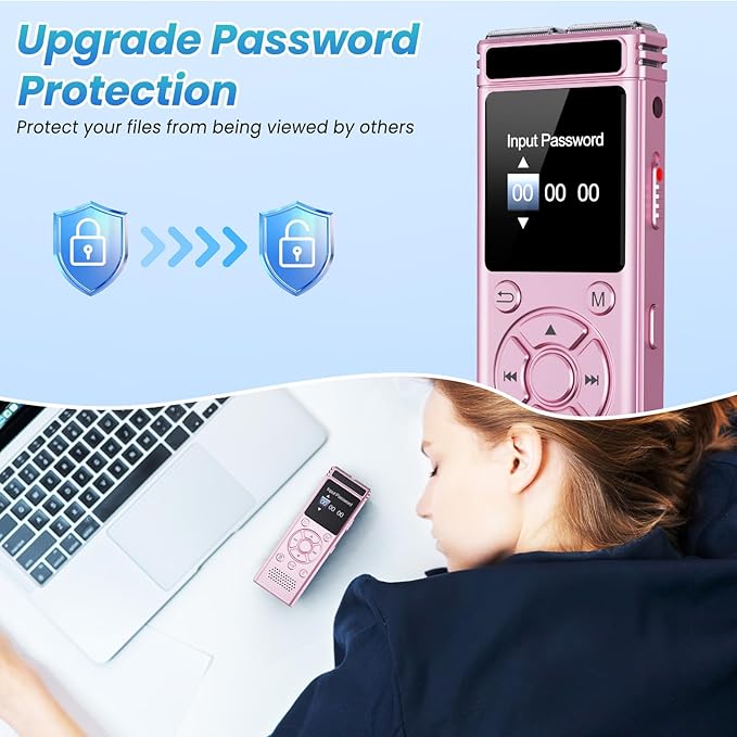 136GB Digital Voice Recorder with Playback,9000 Hours Audio Recording Device,Voice Activated Recorder with Noise Reduction,A-B Repeat,Mp3 Player & Password for Lectures Meeting/Classes/Interviews,Pink