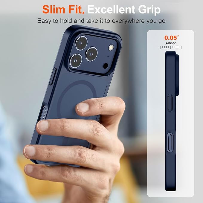 SUPFINE Magnetic for iPhone 17 Pro Max Case (Compatible with MagSafe)(Military Grade Drop Protection) Translucent Matte Shockproof with Anti-Fingerprint Phone Cover,Dark Blue