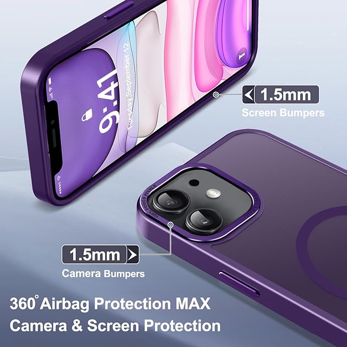 Newfuture Designed for iPhone 11 Case with Strong Magnetic [13 FT Military Drop Protection] [Compatible with Magsafe] Slim Translucent Matte Shockproof with Anti-Fingerprint Phone Case, Deep Purple