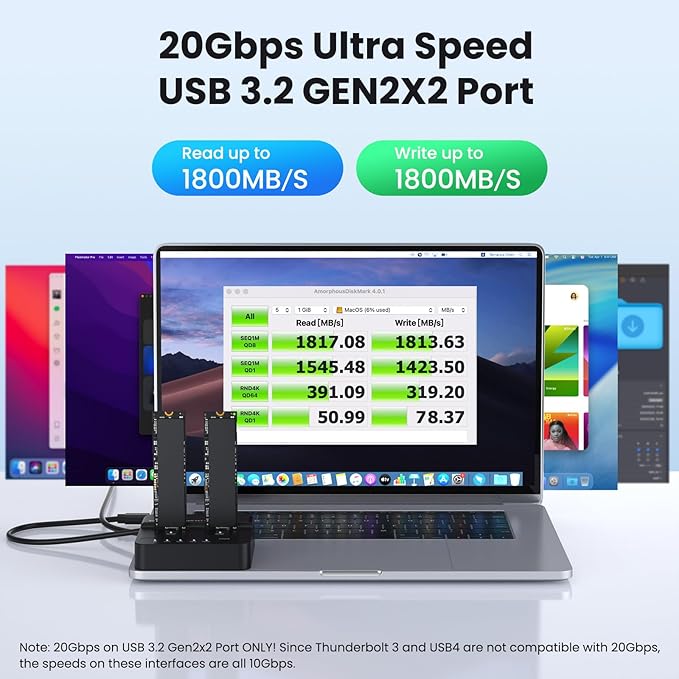 Cloner Dual-Bay NVME M.2 M-Key to USB-C Type-C One-Click Offline Clone Backup Enclosure 20Gbps Hyper Vertical Duplicator