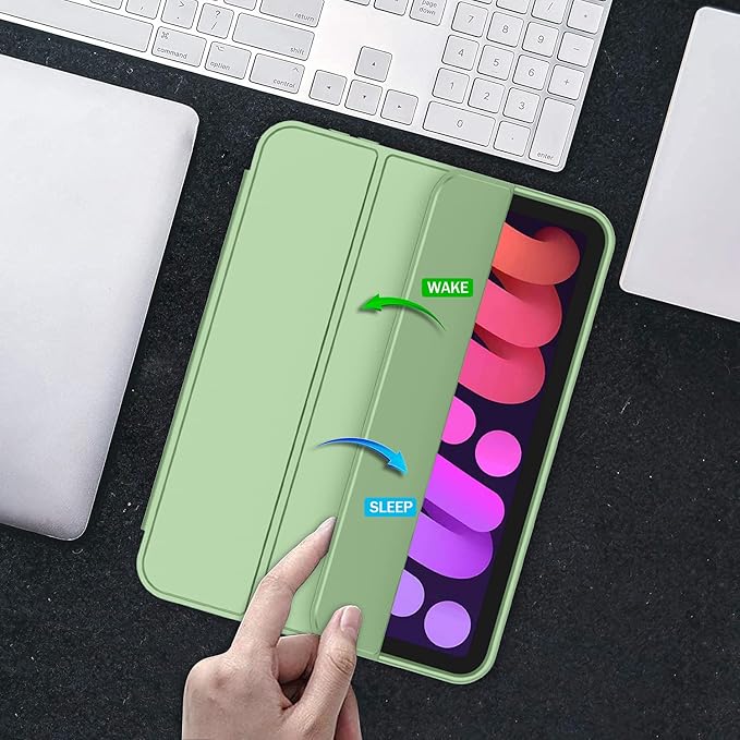 iMieet iPad mini 7 Case 2024 (A17 Pro), iPad mini 6 Case (8.3-Inch,2021 Model), iPad mini 7th/6th Generation Case with Pencil Holder, Trifold Stand Smart Case with Soft TPU Back,Matcha Green
