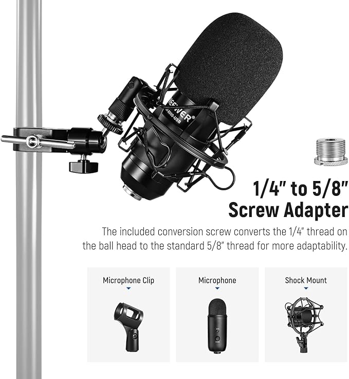 NEEWER Mini Articulated Ball Head with Crab Clip Mic Holder with 1/4" to 5/8" Thread, Compatible with SmallRig Camera Cage and Microphones, Support up to 3.3 lbs