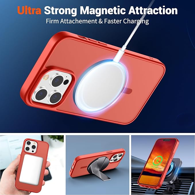 SUPFINE Magnetic for iPhone 13 Pro Case (Compatible with MagSafe) (Military Grade Drop Protection) Translucent Matte Shockproof with Anti-Fingerprint Phone Case,Red