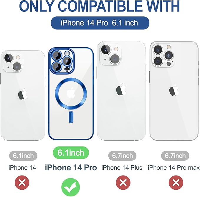 Hython Magnetic Clear for iPhone 14 Pro Case with Camera Lens Protector [Compatible with MagSafe] Luxury Plating Edge Slim Soft TPU Cover Protective Phone Case for iPhone 14 Pro 6.1", Deep Blue