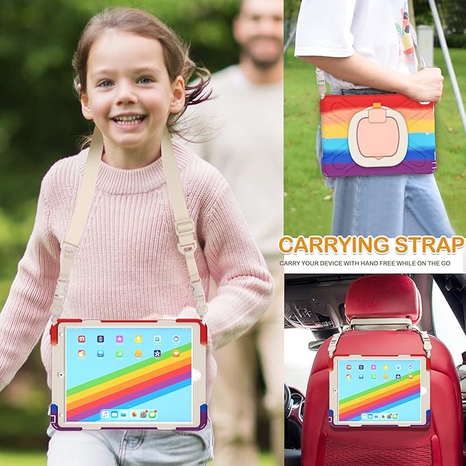 BRAECN Kids Case for iPad Pro 10.5” 2017/ iPad Air 3 Case 2019, Heavy Duty Rugged Hard Case Silicone with Pencil Holder, Carrying Strap&Kickstand for iPad Air 3rd Gen A1701 A1709 A2152-Colorful Red